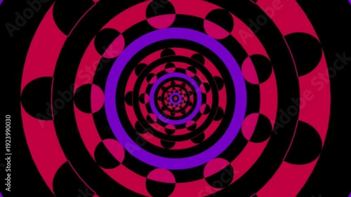 Abstract concentric circle tunnel background with purple and red geometric patterns 4k