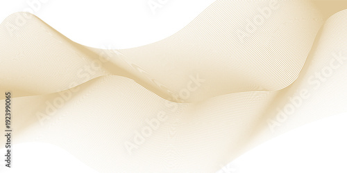 Luxury abstract gold wavy line pattern (guilloche curves) with copy space. Elegant golden color smooth gradient on white background. Premium vector striped texture for banner, business backdrop.
