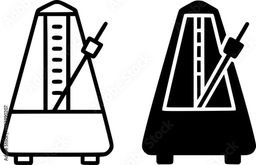 Vintage or antique icon, vector illustration of metronome, black and white in outline and silhouette design style