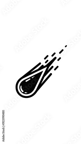 Black and white comet icon symbol.