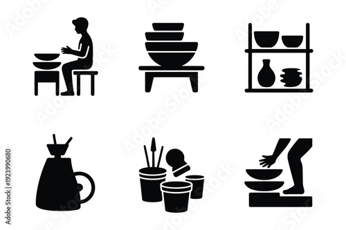 Pottery Craft Icons: Ceramic Making Process