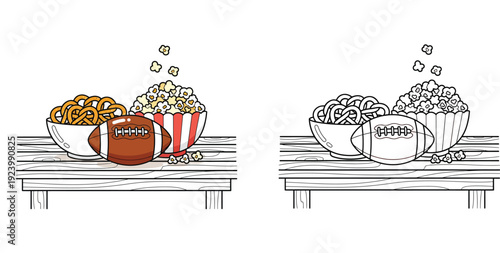 Super Bowl Snacks with Football - Popcorn, Pretzels, Game Day Treats