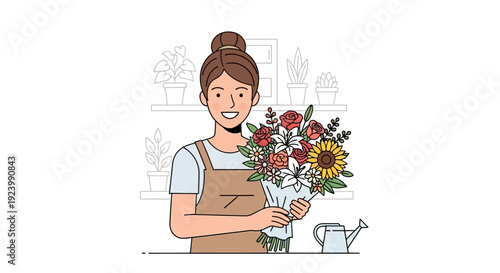 A professional young woman wearing a headset smiles warmly while working on her laptop in a bright modern office setting
