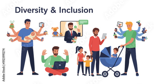 Diversity & Inclusion in Modern Parenthood: Multitasking Parents, Remote Work, and Family-Friendly Corporate Culture Illustration
