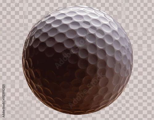 Adobe Illustrator Artwork of A close-up of a white golf ball resting on the ground, covered with water droplets that sparkle in the light. The blurred bokeh background and surrounding plants enhance 