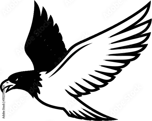 Stylized black and white drawing of a bird of prey in flight (2)