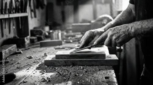 Wallpaper Mural Rustic Craftsman Hands Shaping Wood Block in Workshop Torontodigital.ca