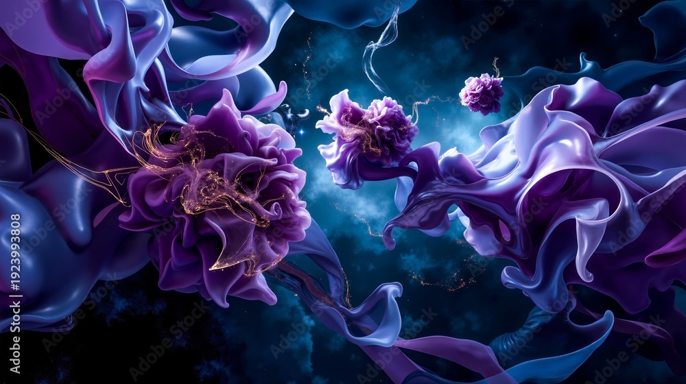 Obraz premium A bunch of purple flowers floating in the air