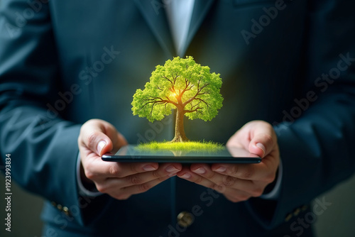 Wallpaper Mural Eco-Friendly Green Technology Concept with Digital Tablet and Growing Tree Torontodigital.ca