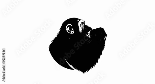 Stylized black and white chimpanzee portrait with fur texture