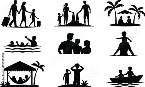 People enjoying leisure activities in various tropical settings