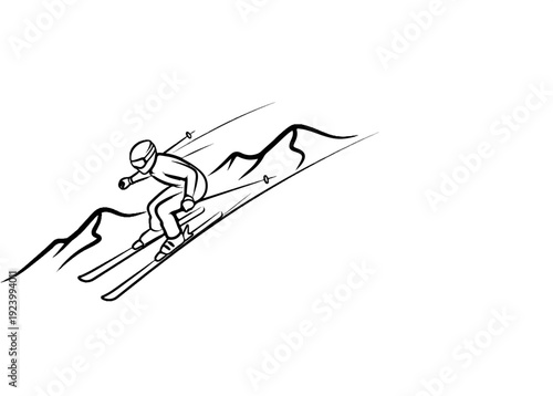 Skier descending a snowy mountain slope with poles