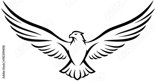 Stylized black and white eagle with spread wings and sharp talons