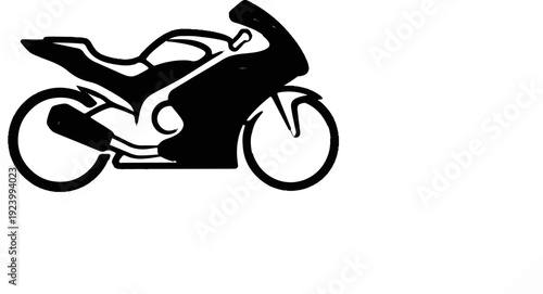 Sleek black silhouette of a sport motorcycle against a white background