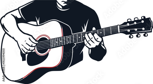 Stylized graphic of a person playing an acoustic guitar