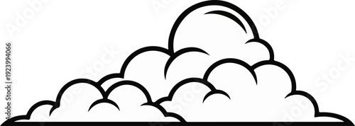 Stylized cartoon clouds with thick black outlines on a white background