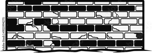 Stylized black and white brick wall with visible cracks and rough edges