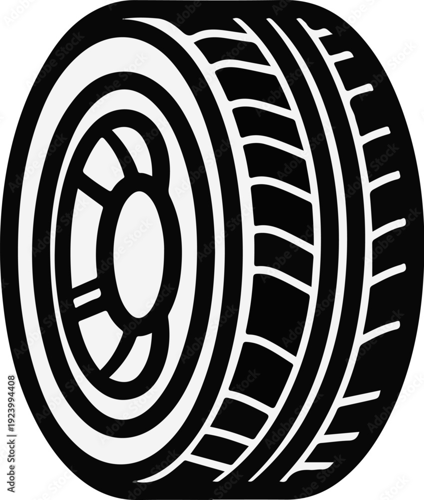 Obraz premium Stylized illustration of a black and white tire with detailed tread