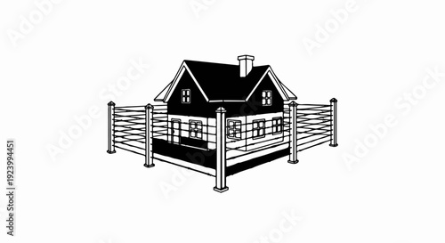 Stylized illustration of a dark house enclosed by a horizontal line fence