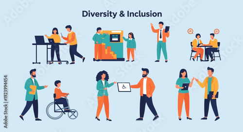 Modern Diverse Workforce Concept: Inclusion, Equity & Accessibility Flat Design