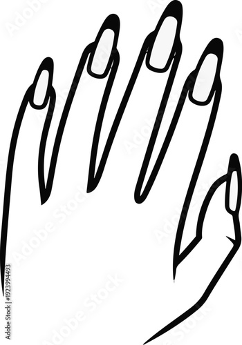 Stylized illustration of a hand with long, manicured fingernails