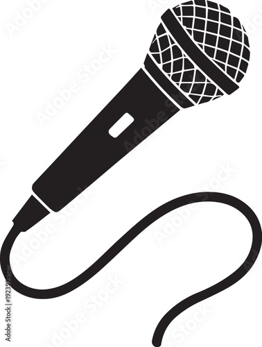 Handheld microphone icon with cord for audio and broadcasting