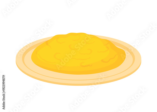 Scrambled egg dish on a plate food clipart in cartoon style