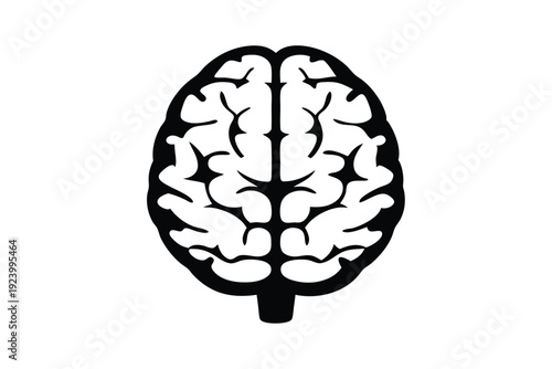 Black brain icon exhibits anatomical detailing and prominent cerebral hemispheres in a detailed design