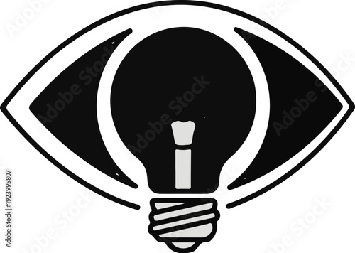 Stylized eye with a light bulb inside, symbolizing inspiration or vision