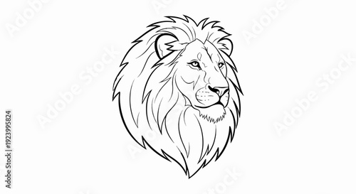 Stylized black and white line art of a male lion's head with a mane