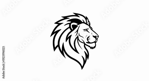 Stylized black and white profile of a fierce lion's head with mane