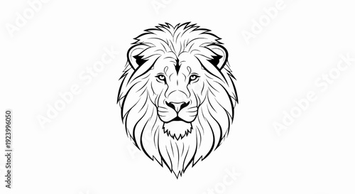 Stylized black and white line art portrait of a lion's head and mane