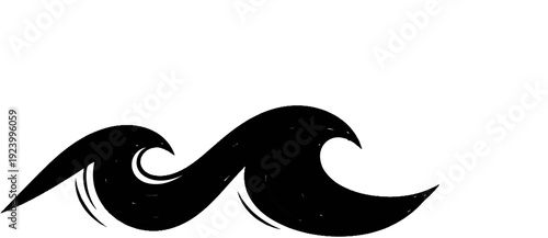 Stylized black waves cresting and curling against a white background