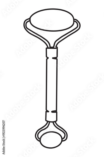 Quartz facial massage roller in continuous one line style. Vector beauty and skincare element for spa banners, flyers, invitations and promotional branding design.
