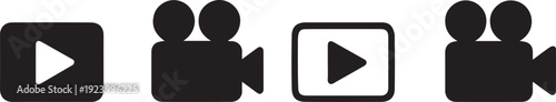 Video and media icon set with play buttons and cameras