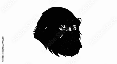 Striking black and white illustration of a primate's face