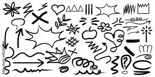 Collection of hand drawn doodle icons and symbols