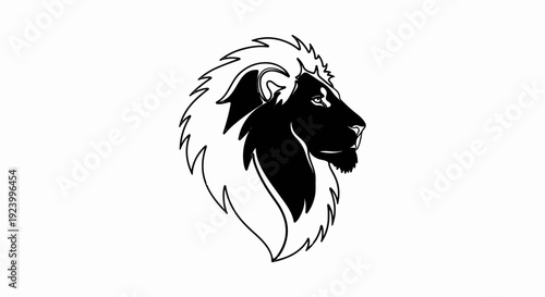 Stylized black and white profile of a lion's head