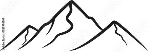 Stylized depiction of rugged, snow-capped mountains against a white background