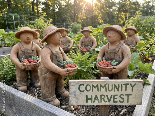 Wallpaper Mural Rustic Community Harvest Figurines Holding Baskets of Strawberries in Garden Torontodigital.ca