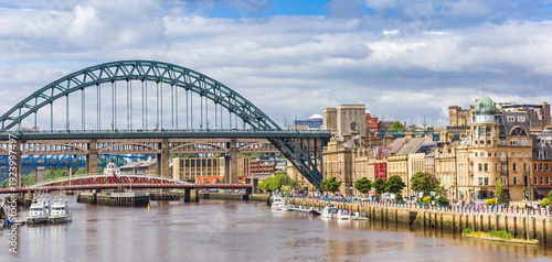 Panorama of the Quayside and Tyne Bridge in Newcastle upon Tyne, England