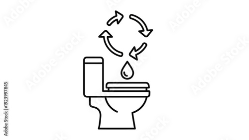 Toilet with water drop and arrows.