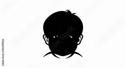 Stylized black silhouette of a baby's face with bright eyes and short hair