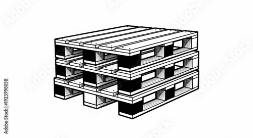 Stacked wooden pallets in a simple black and white line drawing illustration