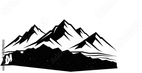 Stark black mountain peaks rise above a silhouetted forest, isolated