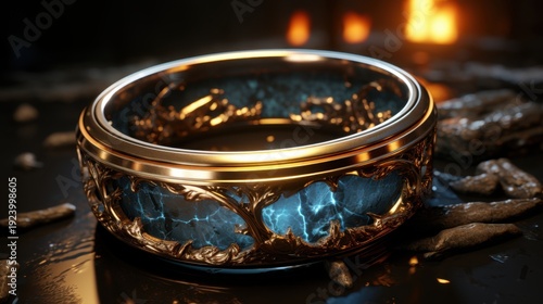 Ornate Gold Ring with Lightning Interior