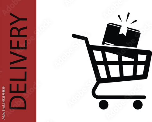 A red shopping cart icon featuring a sale sign serves as a commerce symbol for a retail web store or e-commerce business market