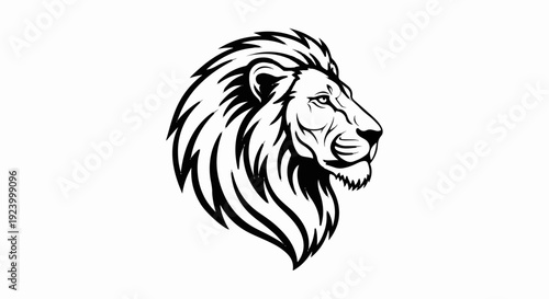 Stylized black and white lion head profile, powerful and majestic