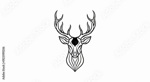 Stylized deer head with large antlers, outlined in black