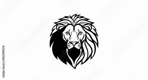 Stylized black and white lion head with a flowing mane